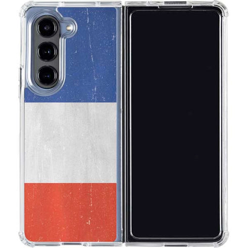 French Flag Distressed Galaxy Z Fold5 5G Clear Case